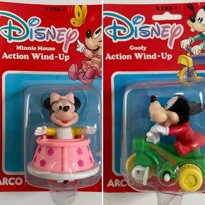 2 Disney Action Wind-up Toy Minnie Mouse & Pluto Vintage 1984 New in Package